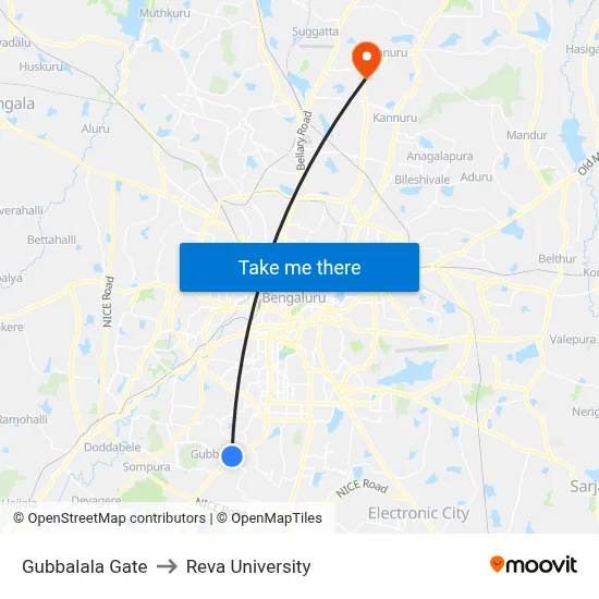 Gubbalala Gate to Reva University map