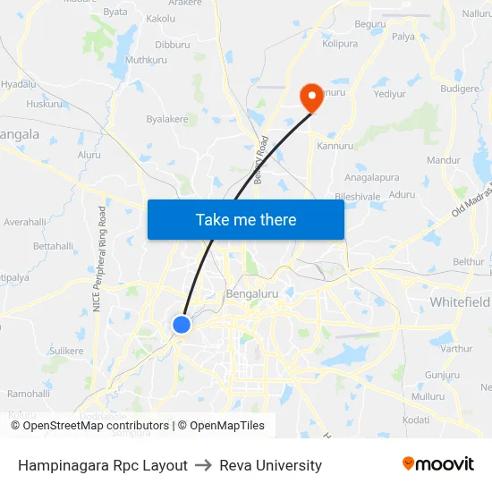 Hampinagara Rpc Layout to Reva University map