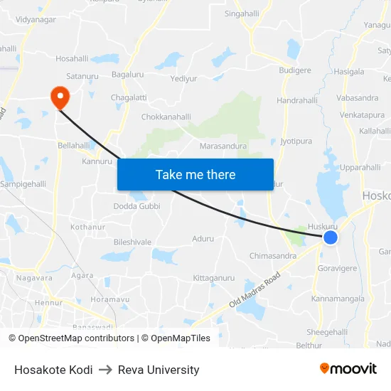 Hosakote Kodi to Reva University map
