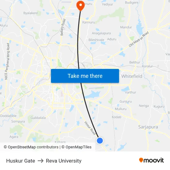 Huskur Gate to Reva University map