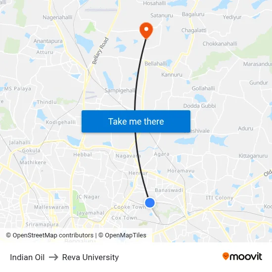Indian Oil to Reva University map