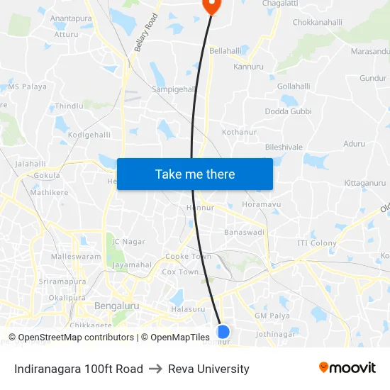 Indiranagara 100ft Road to Reva University map
