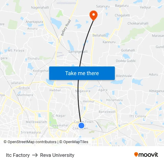 Itc Factory to Reva University map