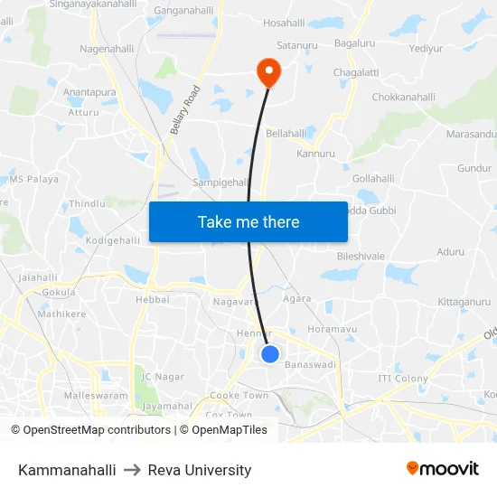 Kammanahalli to Reva University map