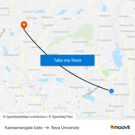 Kannamangala Gate to Reva University map
