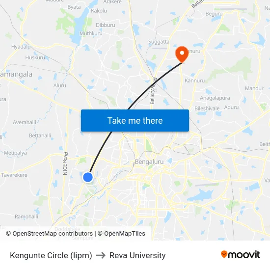Kengunte Circle (Iipm) to Reva University map