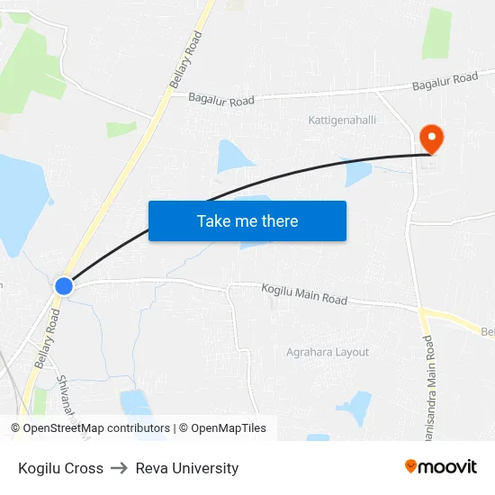 Kogilu Cross to Reva University map