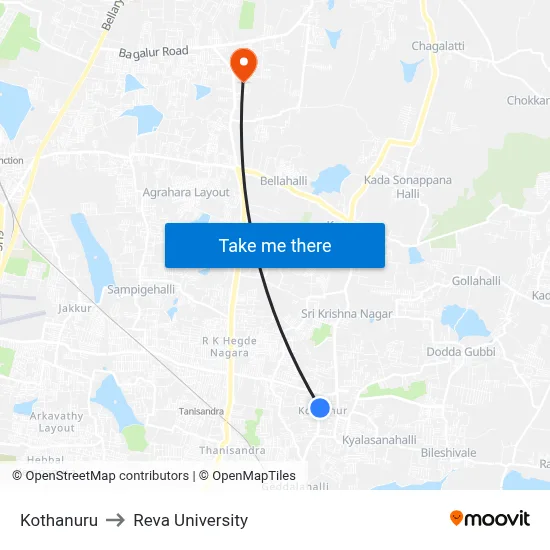 Kothanuru to Reva University map