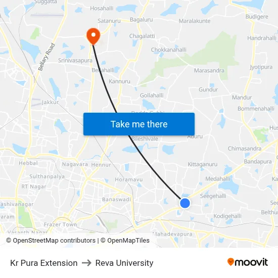 Kr Pura Extension to Reva University map