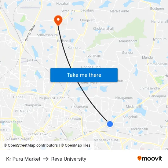 Kr Pura Market to Reva University map