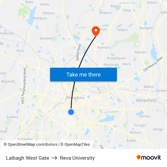 Lalbagh West Gate to Reva University map