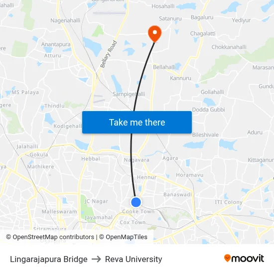 Lingarajapura Bridge to Reva University map