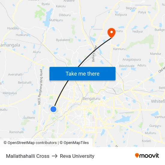Mallathahalli Cross to Reva University map