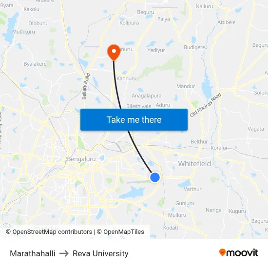 Marathahalli to Reva University map