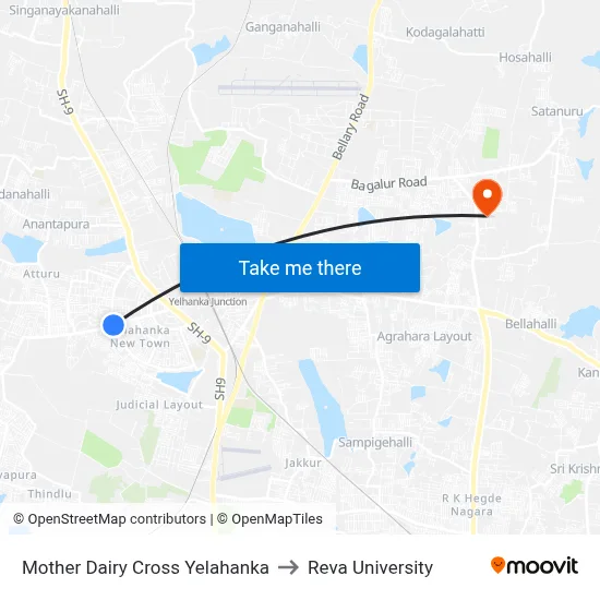 Mother Dairy Cross Yelahanka to Reva University map