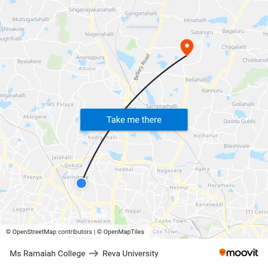 Ms Ramaiah College to Reva University map