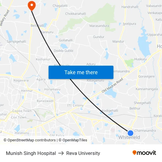 Munish Singh Hospital to Reva University map