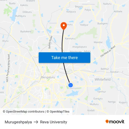 Murugeshpalya to Reva University map
