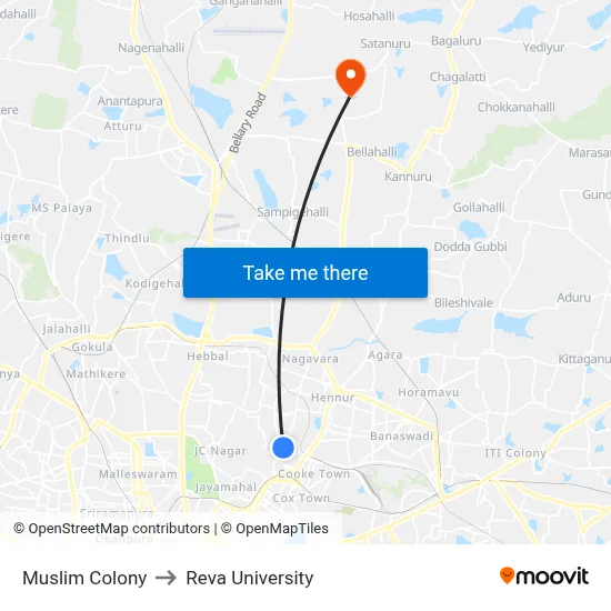 Muslim Colony to Reva University map