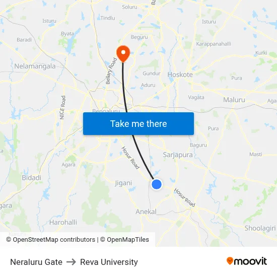 Neraluru Gate to Reva University map