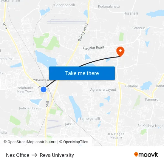 Nes Office to Reva University map