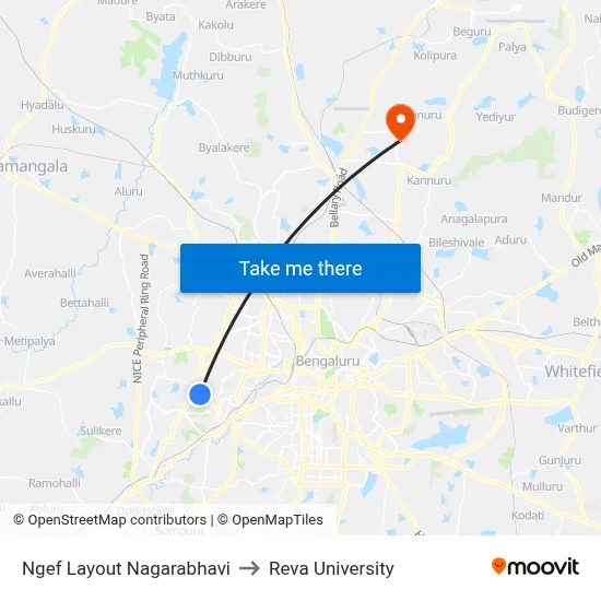 Ngef Layout Nagarabhavi to Reva University map