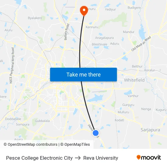 Pesce College Electronic City to Reva University map
