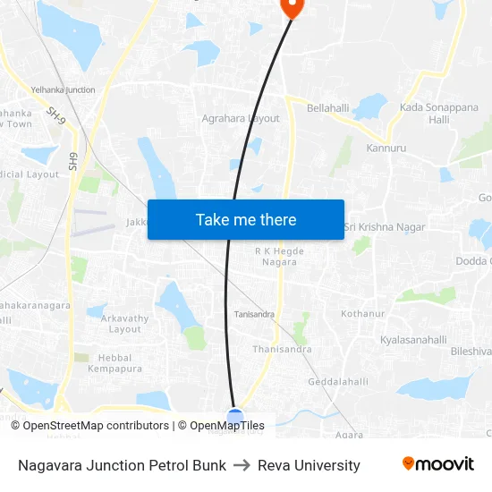 Nagavara Junction Petrol Bunk to Reva University map