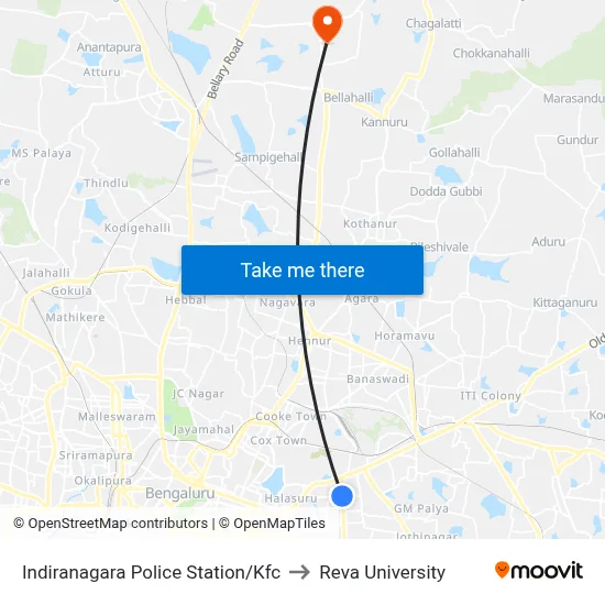 Indiranagara Police Station/Kfc to Reva University map