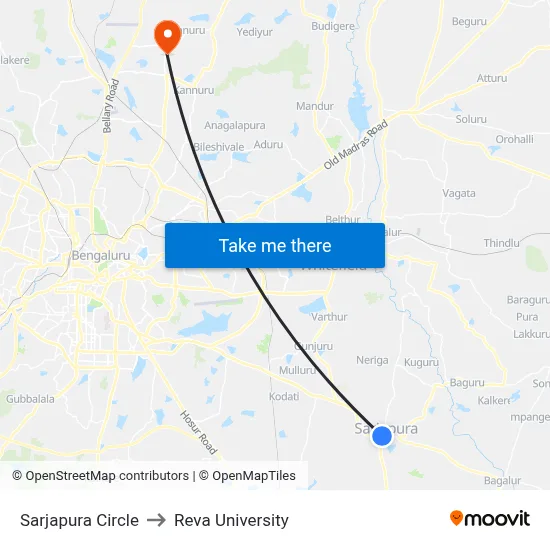 Sarjapura Circle to Reva University map
