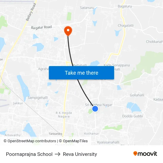 Poornaprajna School to Reva University map