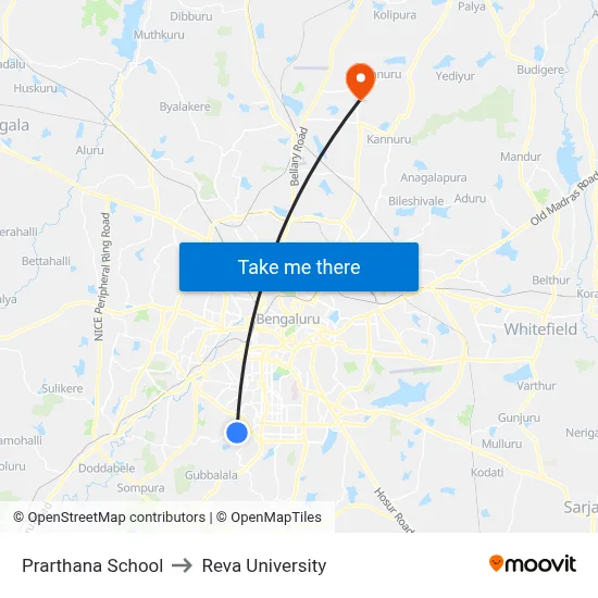 Prarthana School to Reva University map