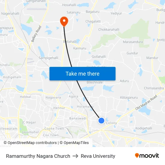 Ramamurthy Nagara Church to Reva University map