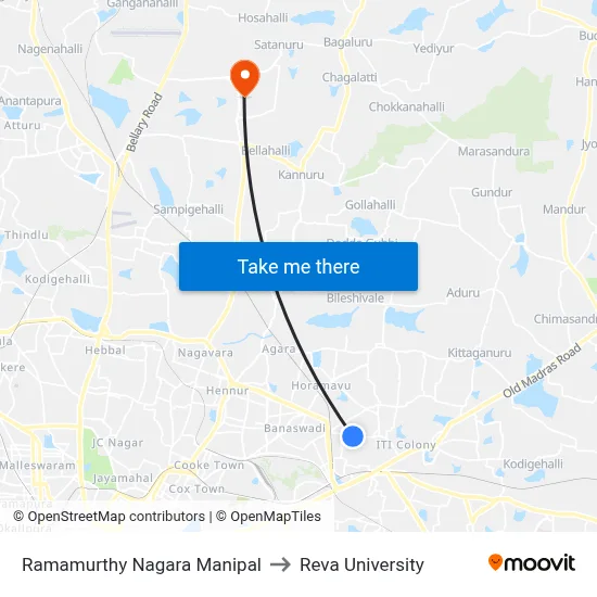 Ramamurthy Nagara Manipal to Reva University map