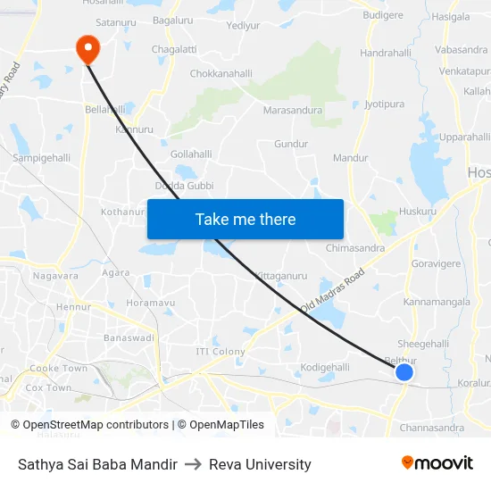 Sathya Sai Baba Mandir to Reva University map