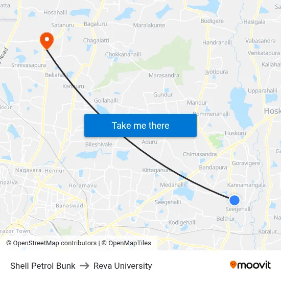 Shell Petrol Bunk to Reva University map