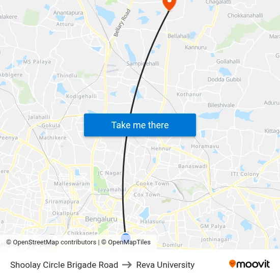 Shoolay Circle Brigade Road to Reva University map
