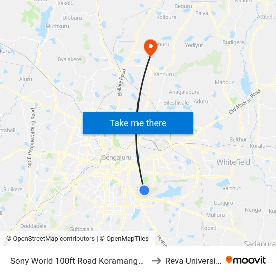 Sony World 100ft Road  Koramangala to Reva University map