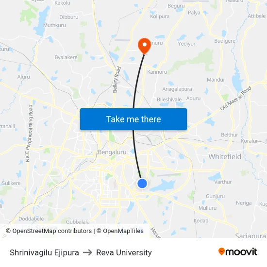 Shrinivagilu Ejipura to Reva University map