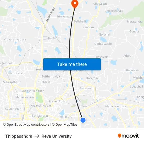 Thippasandra to Reva University map
