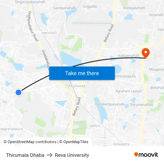 Thirumala Dhaba to Reva University map