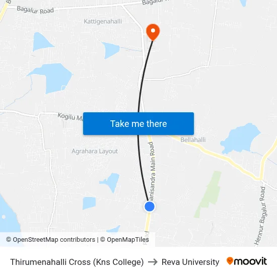 Thirumenahalli Cross (Kns College) to Reva University map