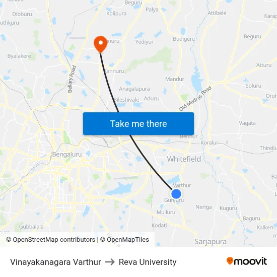 Vinayakanagara Varthur to Reva University map