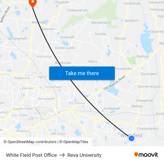 White Field Post Office to Reva University map