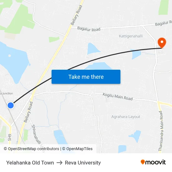 Yelahanka Old Town to Reva University map
