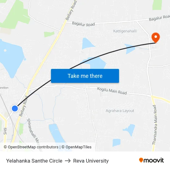 Yelahanka Santhe Circle to Reva University map