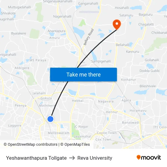 Yeshawanthapura Tollgate to Reva University map