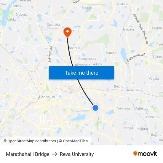 Marathahalli Bridge to Reva University map