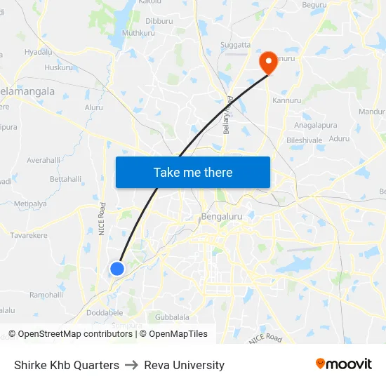 Shirke Khb Quarters to Reva University map