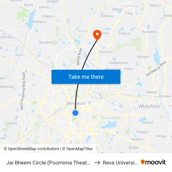 Jai Bheem Circle (Poornima Theatre) to Reva University map